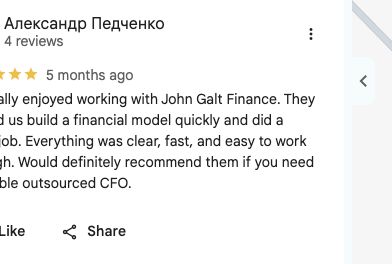 Оригинальный отзыв Александр Педченко о John Galt Finance в Google