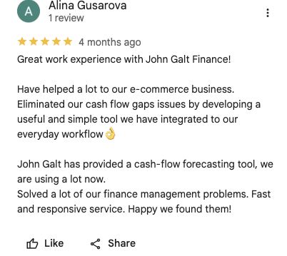 Оригинальный отзыв Alina Gusarova о John Galt Finance в Google