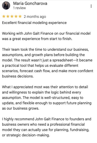 Оригинальный отзыв Maria Goncharova о John Galt Finance в Google
