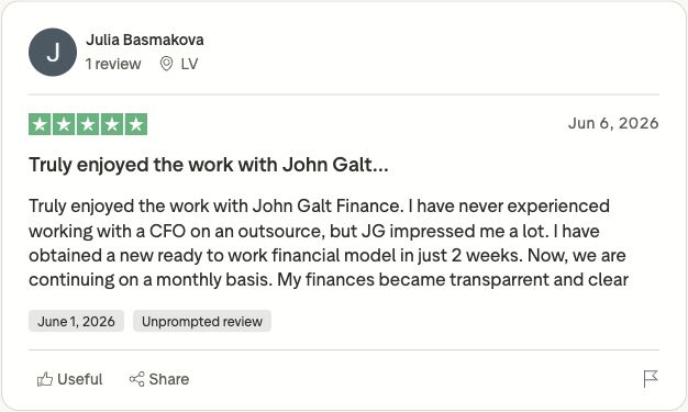 Оригинальный отзыв Julia Basmakova о John Galt Finance в Trustpilot